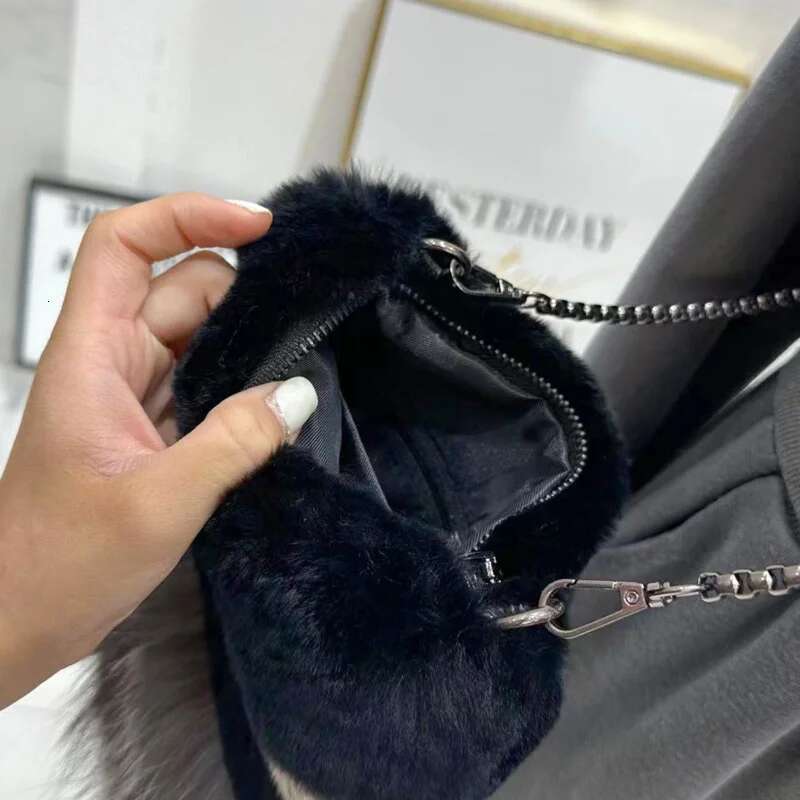 Rex Rabbit Winter Women Crossbody Shoulder Real Phone Bag Wallet Natural Fur Handbags Furry Messenger Bags