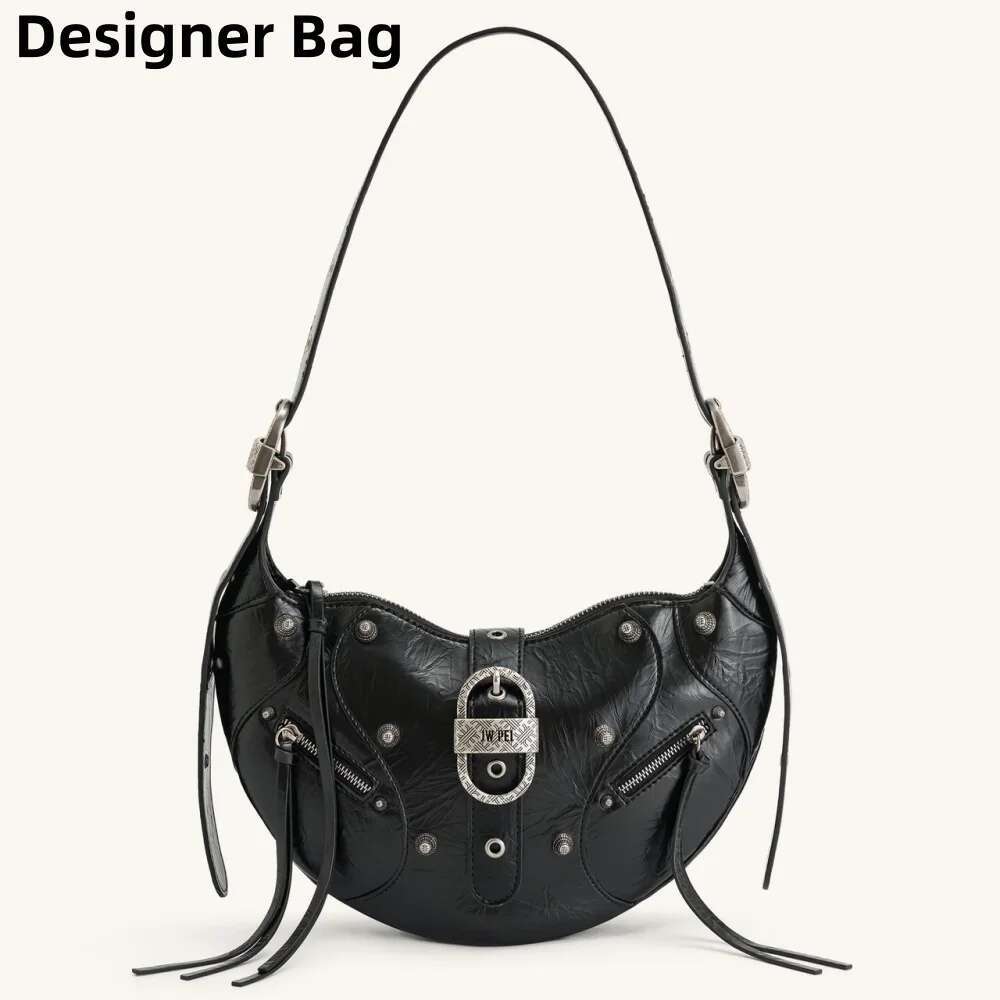 Oil Wax Leather Horn Bag For Women's Large Capacity Motorcycle Single Shoulder Crossbody Bag, Underarm