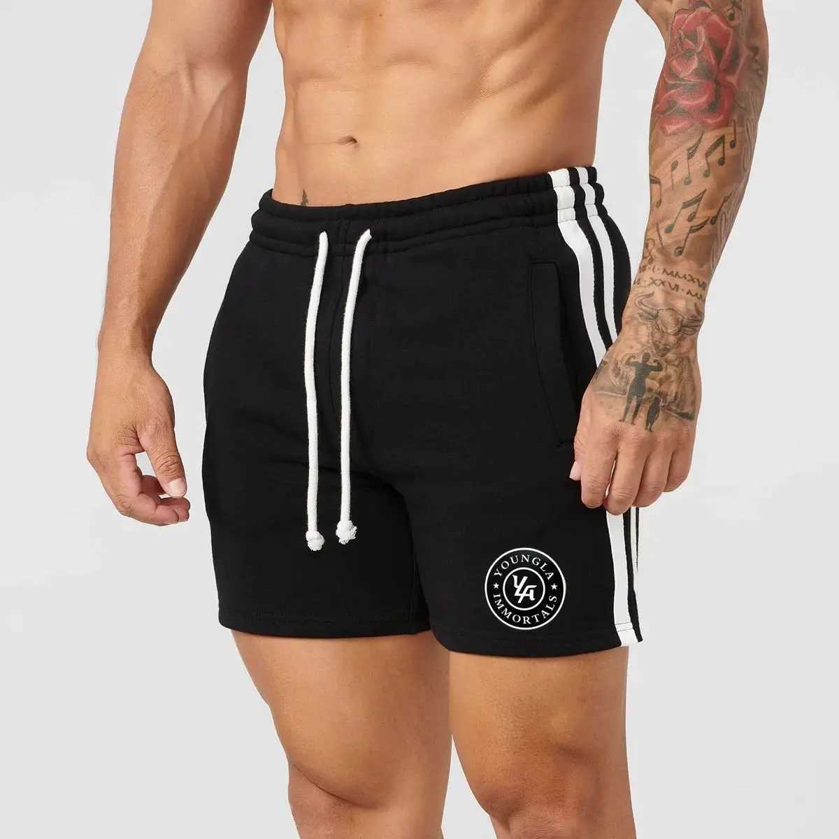 YA New Men Short Jogger Gym Sports Fitness Cotton Striped Printed Casual Shorts Outdoor Running Basketball Shorts Training Pants X250220