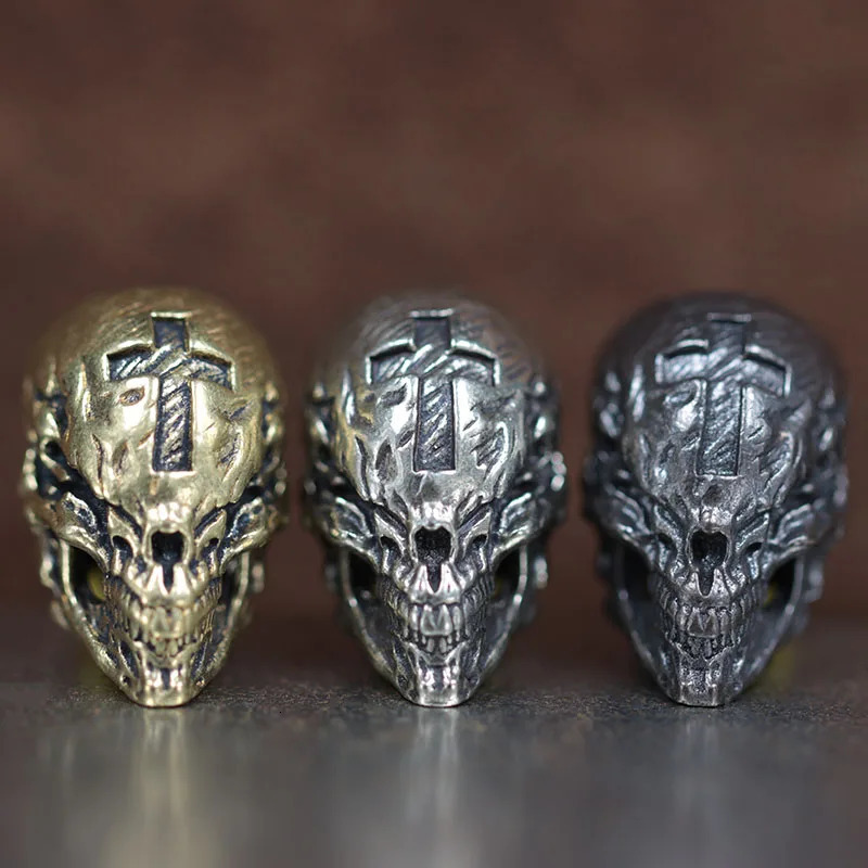 Cross Skull Head Brass Knife Bead EDC DIY Umbrella Rope Weaving Bracelet Pendant Accessories Outdoor Tool Hanger 250213
