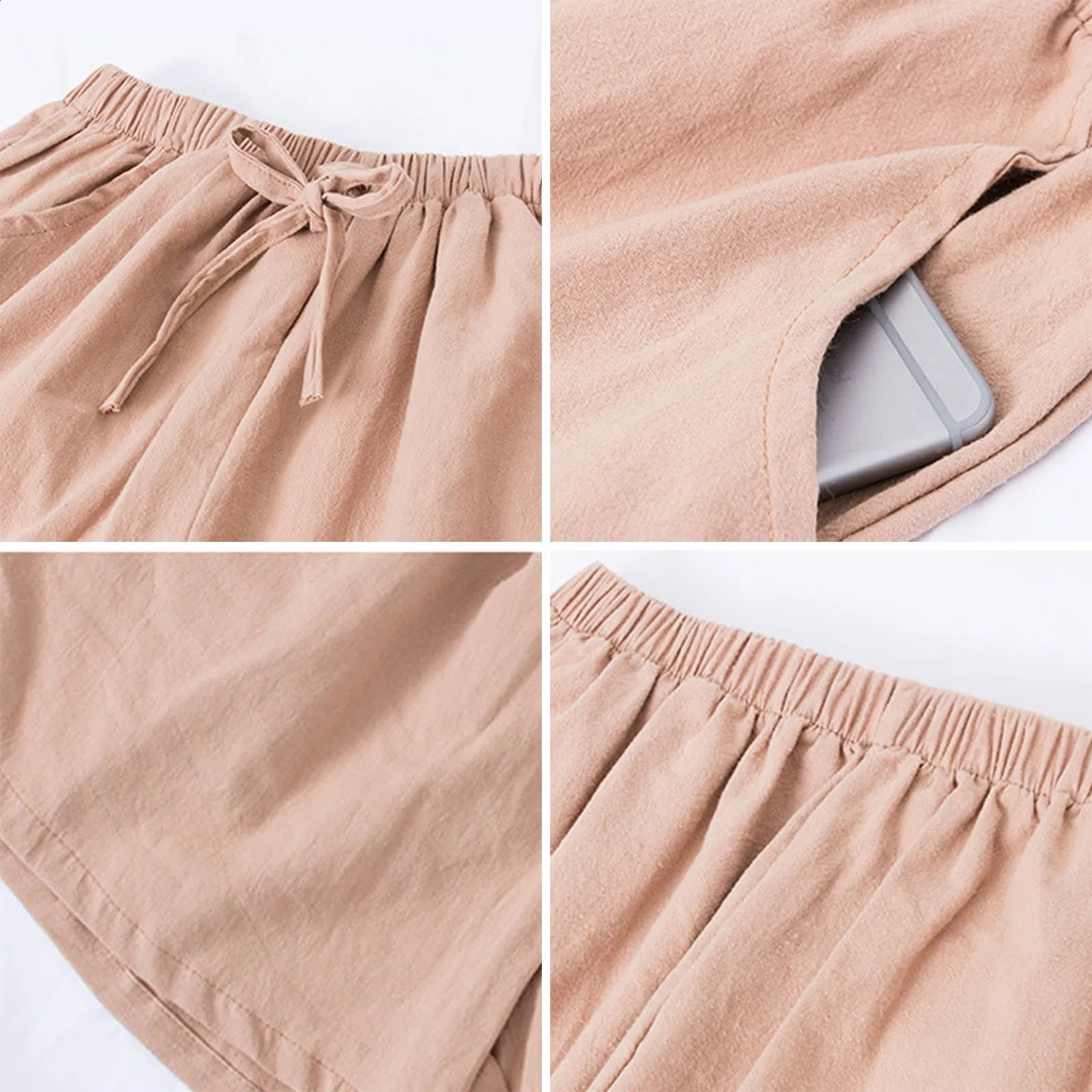 Elastic Waist Casual Shorts For Women In Summer Soild Stretch Summer Shorts High Waist Work Out Trousers With Pocket Drawstring 250217