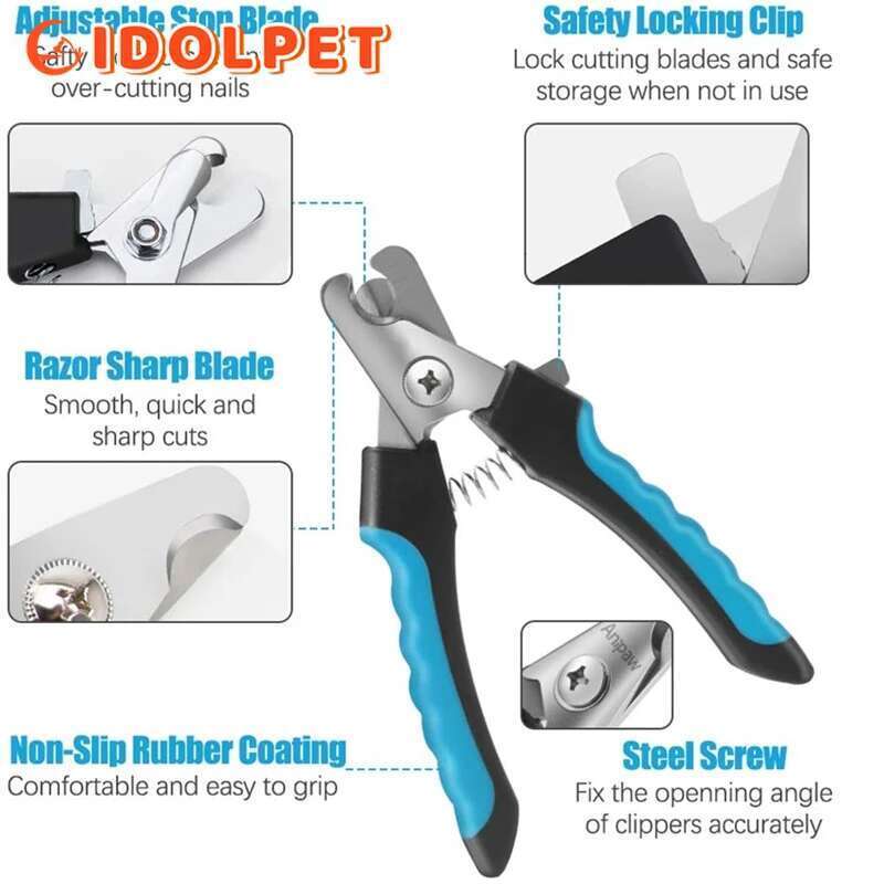 Professional Stainless Steel Pet Nail Clipper with Safety Guard for Cat and Dog Claw Grooming Adjustable size Supplies