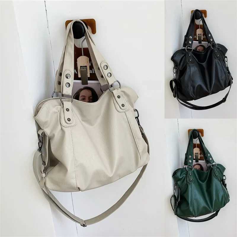 Large black shoulder bag large capacity shopping bag solid color zipper leather cross body bag womens travel handbag Y250218