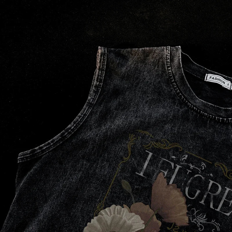 Street bike vest hip-hop washed out sleeveless T-shirt mens loose fashion outerwear vest 250219