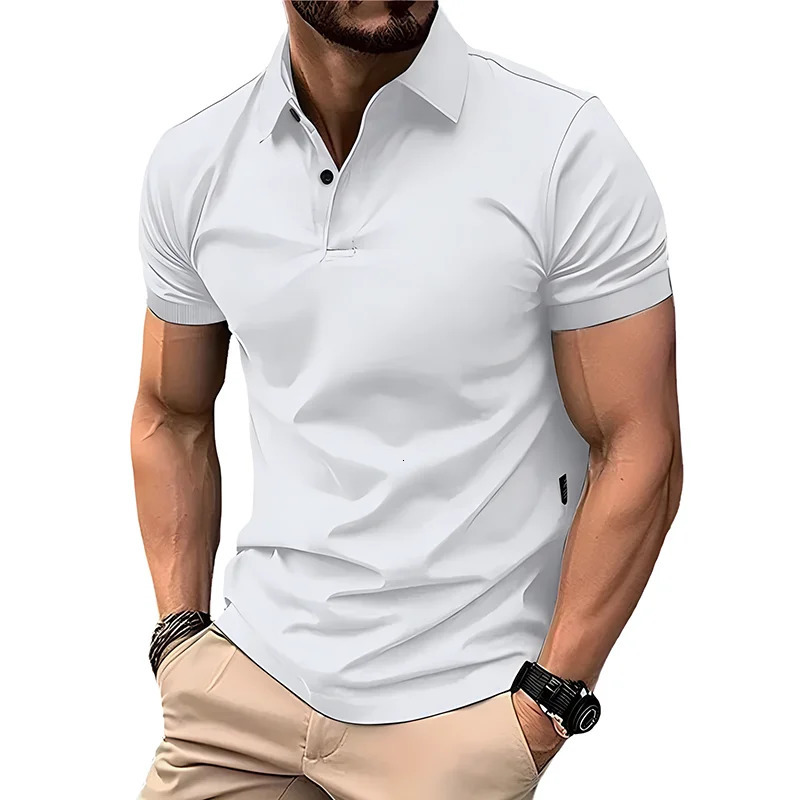 mens short sleeved Tshirt summer solid color lapel polo shirt lightweight breathable street 250220