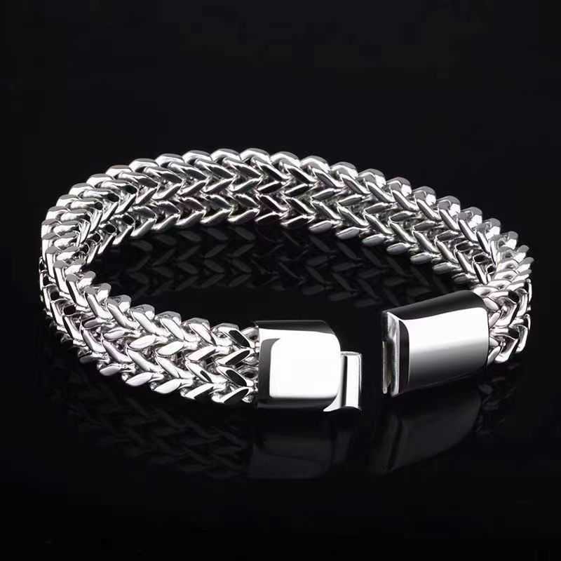 Charm Bracelets Hip hop stainless steel front and back mens bracelet simple domineering punk high-end Cuban bracelet trend H25220