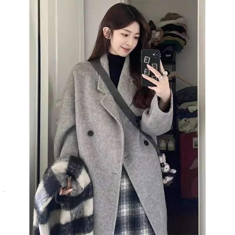 Plus Size Elegant Medium-Length Woolen Overcoat For Women 2024 Autumn/Winter New Style Loose-Fit Korean-Style Petite Jacket