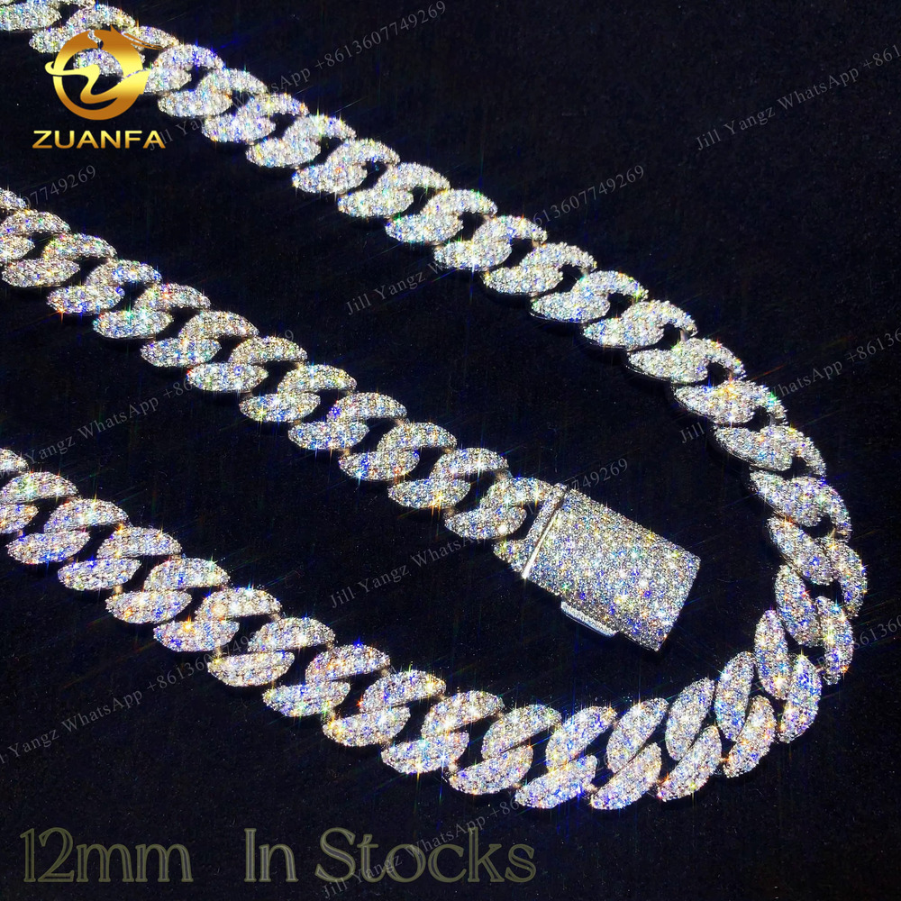 Ready Stocks Bulk Production 12mm VVS Moissanite Cuban k Rappe Soldier Chain R Hip Hop Necklace Rock