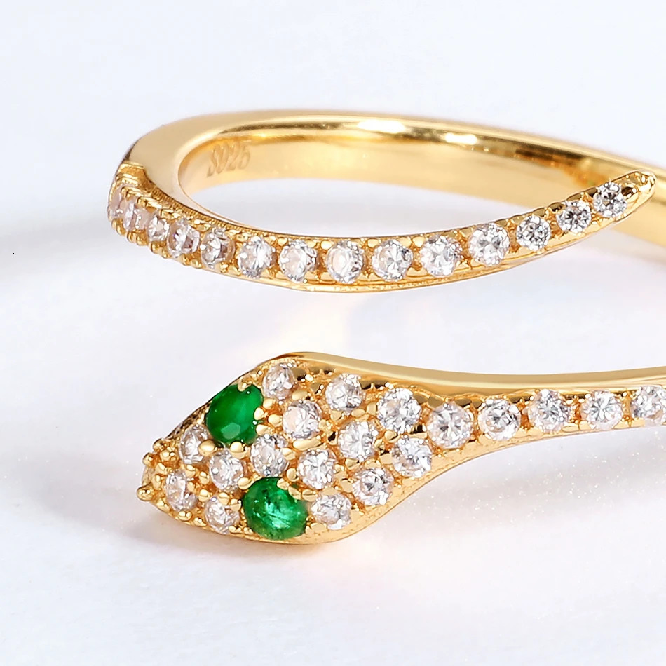 ALLNOEL Real 925 Silver Rings For Women Green Nano Eyes 5A Zircon Charm Snake Animal Party Birthday Gifts Hip Hop Jewelry 250220