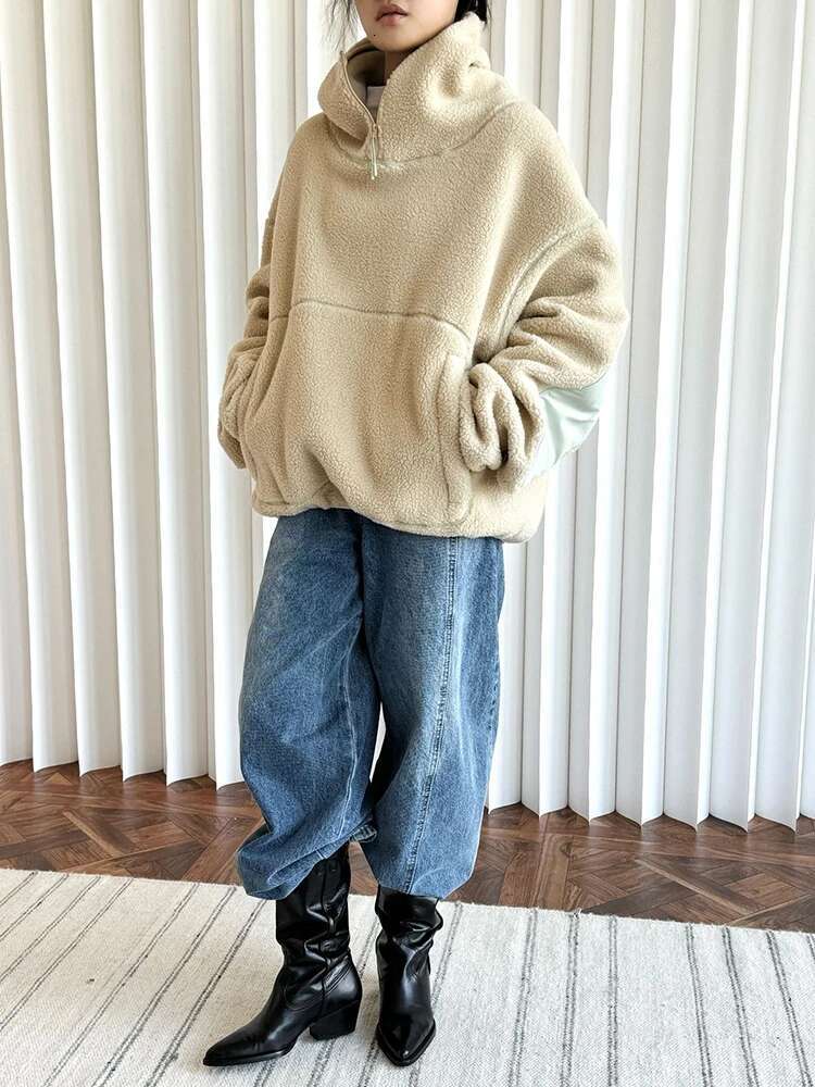 Blue Lambswool Thick Casual Sweatshirt New Hooded Long Sleeve Women Big Size Fashion Tide Autumn Winter 2025 1Dh7863