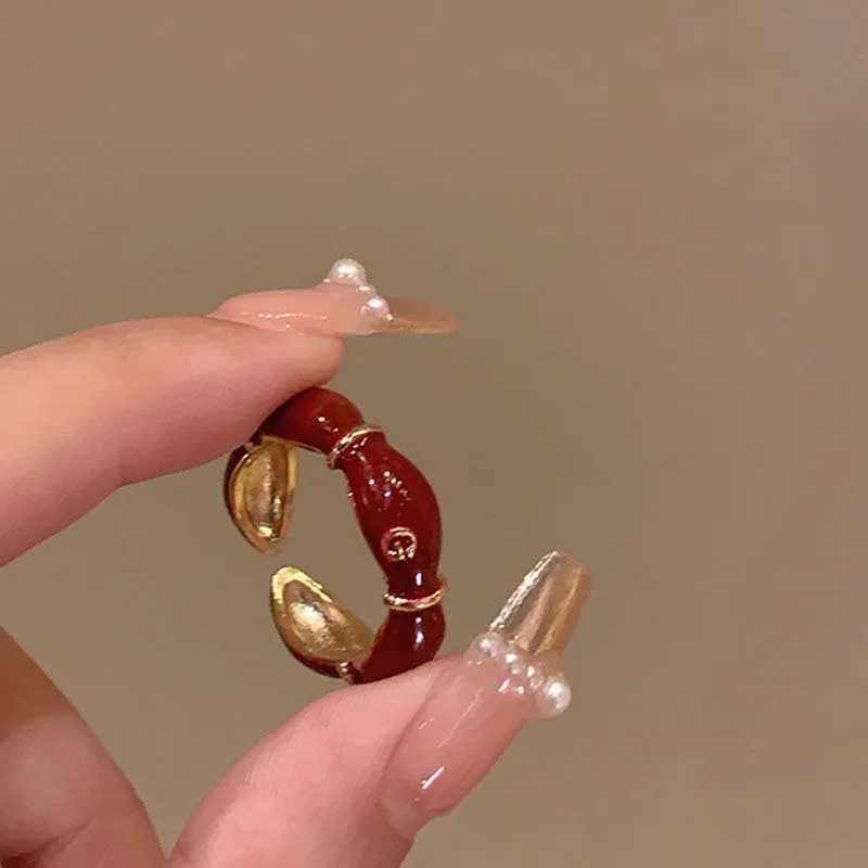 Vintage Red Drop Glass Rings for Wen Fashion Bamboo Knot Open Ring Engagement Wedding Jewelry Fashion Girlfriend Gifts X250220