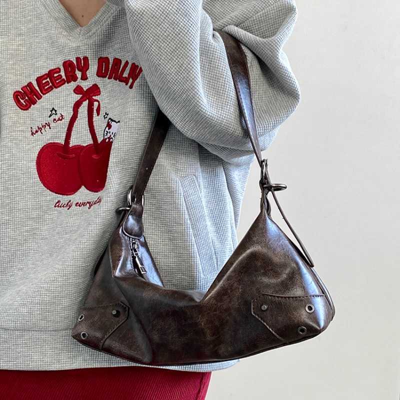Pu Leather Retro Womens Underarm Bag Cool Y2k Girls Vintage Small Shoulder Bags Simple Female Crossbody Bag Handbags Purse Y250218