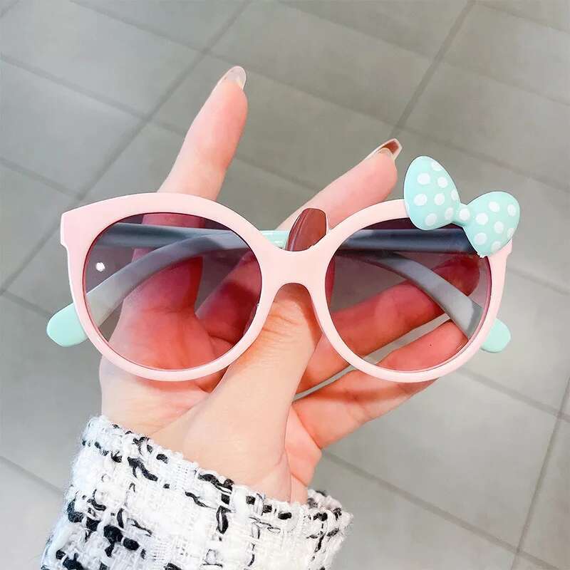 Ddmyshoesvip Adorable Color Block With Bow Decor Large Frame Sunglasses Teens Boys Girls Outdoor Party Vacation Travel Kids Eyewear