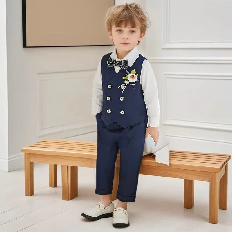 Boys Wedding Suits Fashion Double Breasted Black Formal Child Piano Performance Outfits 4 To 10Y Kids School Uniform Blazer Set 250219