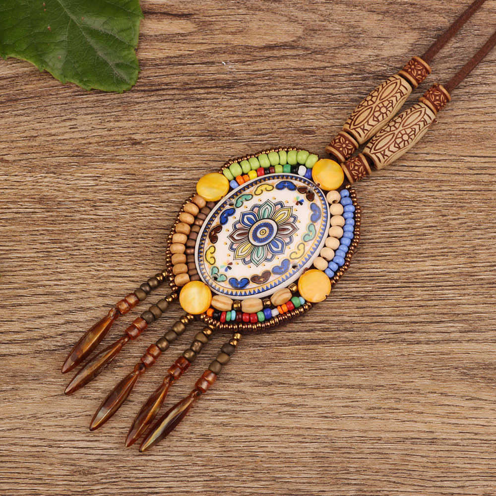 Pendant Necklaces New ethnic style Nepalese jewelry leather necklace exotic design hand woven Bohemian items H25219