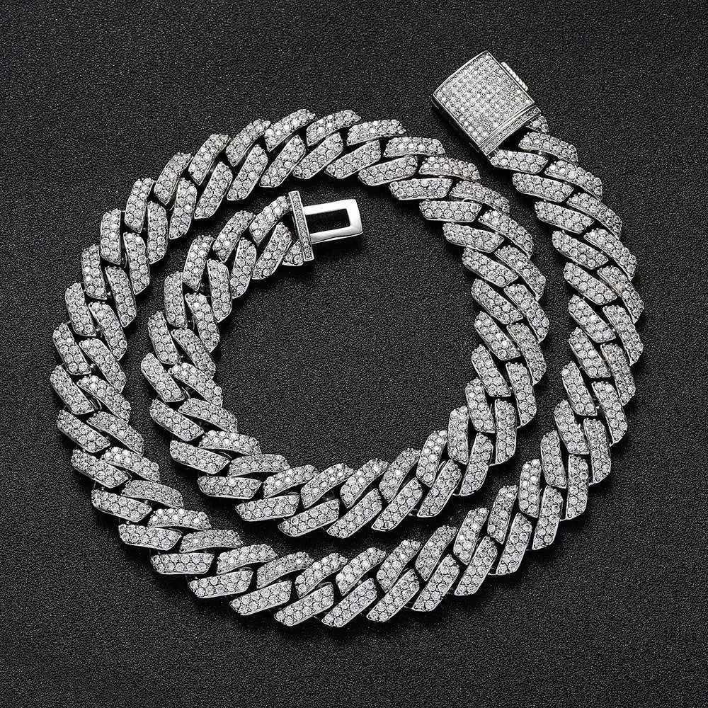 Hip Hop Shiny 15MM Cuban Link Chain Necklace Women Men Silver Color Rhinestone d Out Cuban Chain Punk Jewelry Necklace GiftXJ250219