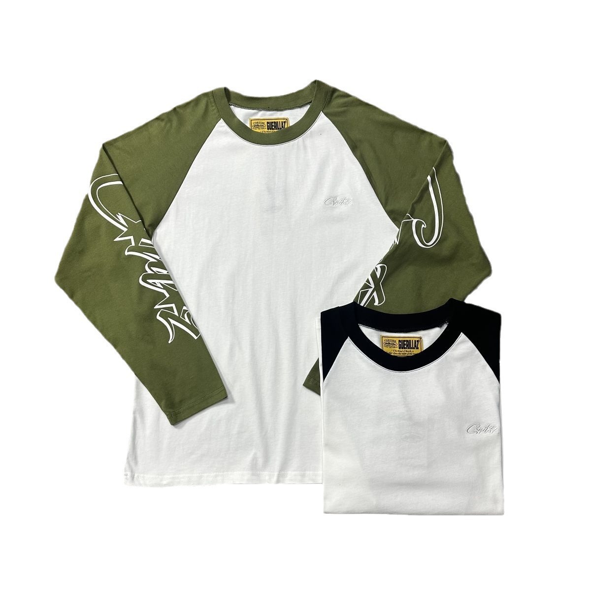 Trendy Devil's Island Letter Embroidery Color Blocked Shoulder Long Sleeved T-Shirt For Men And Women, American High Street Base Shirt
