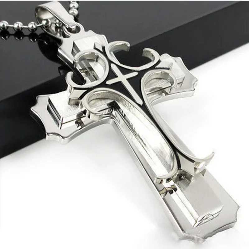 Fashion Creative Two Color Cross Necklace Double Cross Pendant Hip Hop Necklaces for Men Jesus Cross Jewelry Anniversary GiftXJ250219