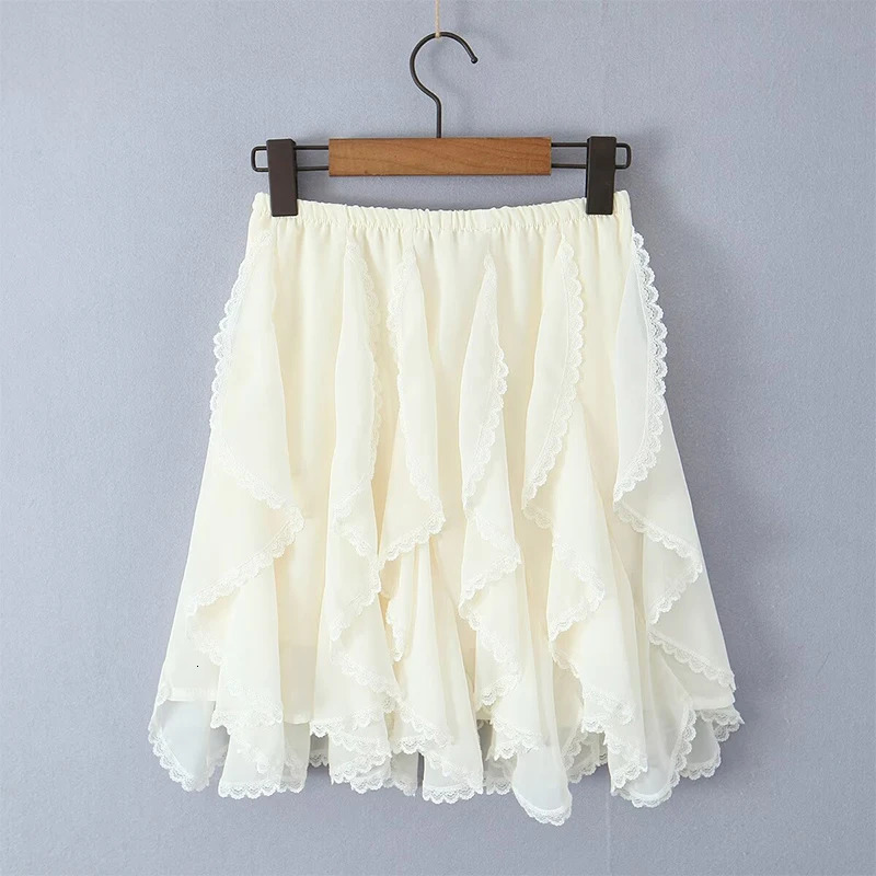 2025 Women Lace Trim Layered Fairy Aline Skirt For Beach Party Club Streetwear Elastic High Waist Summer Skirts 250220