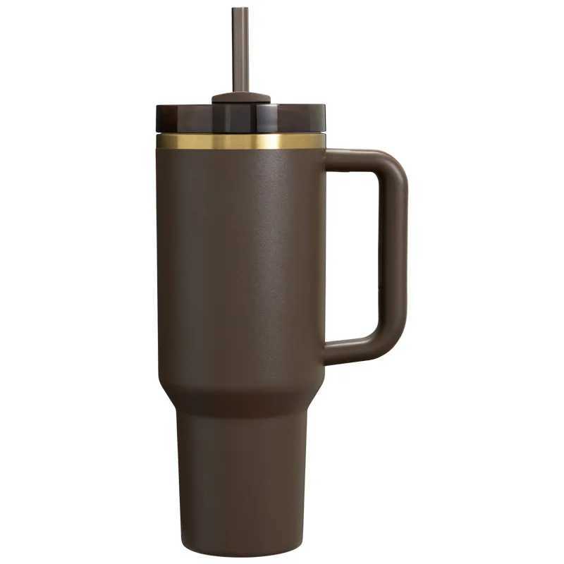 40oz Insulated Tumbler With Lid and Straws Large Capacity Stainless Steel Car Mug With Handle Vacuum Leak Proof Coffee Cup NewT250220
