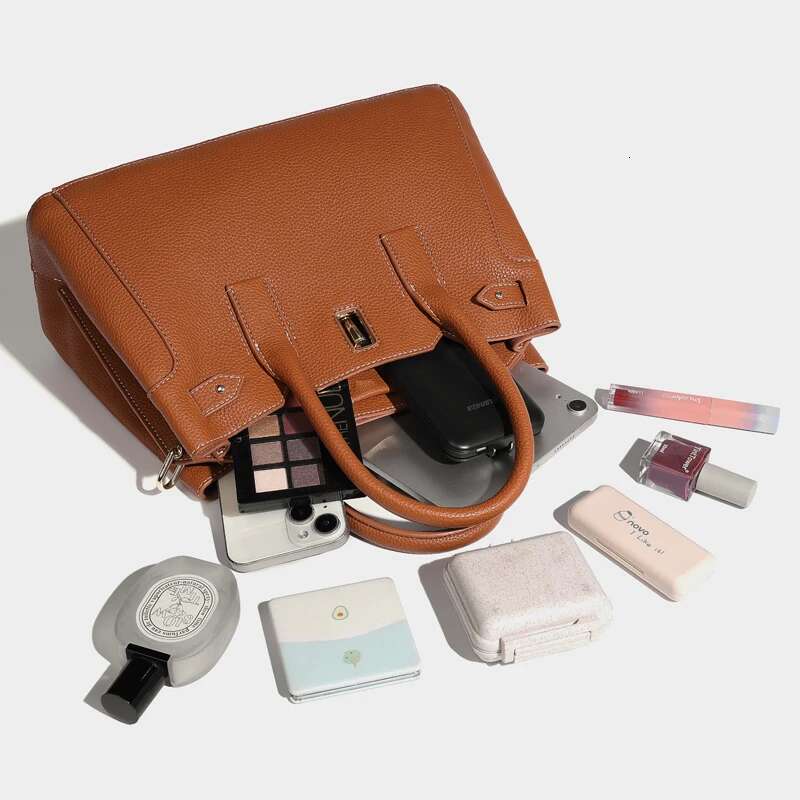Classic Tote Bags For Women Designer Handbags And Purses 2024 New In PU Vintage Lychee Texture Lock Top Handle Shoulder