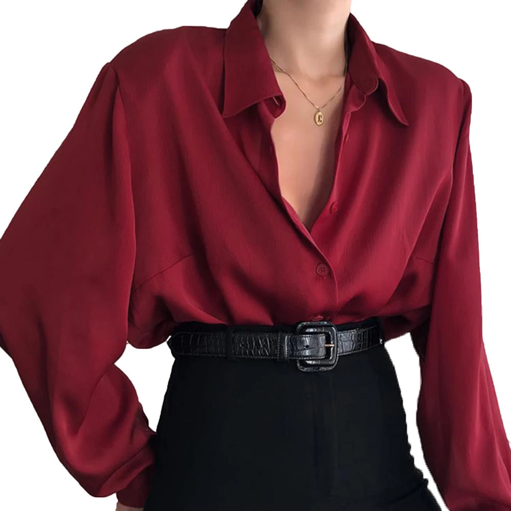 Women s Elegant VNeck Blouse Ruffle Sleeve Button Down Shirt Stylish Loose Fit Lapel Top for Casual Wear 250219