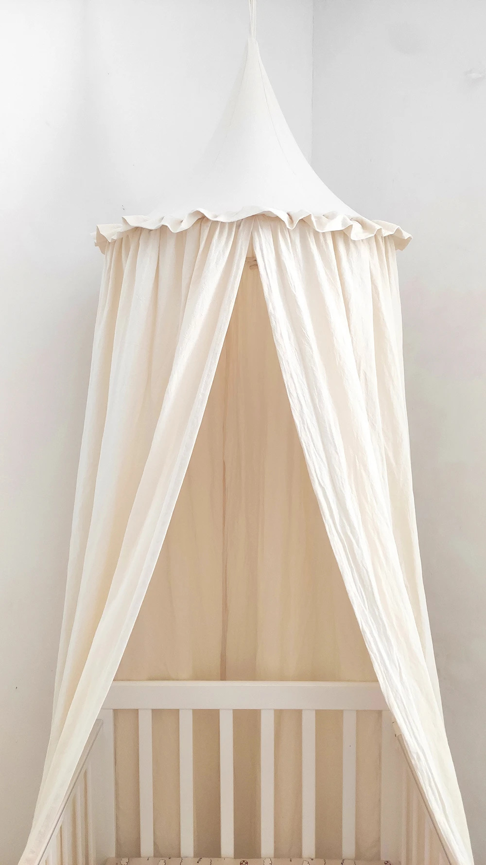 100% pure cotton baby crib room decoration Baldachin with ruffled bed cover used for kindergarten 250219