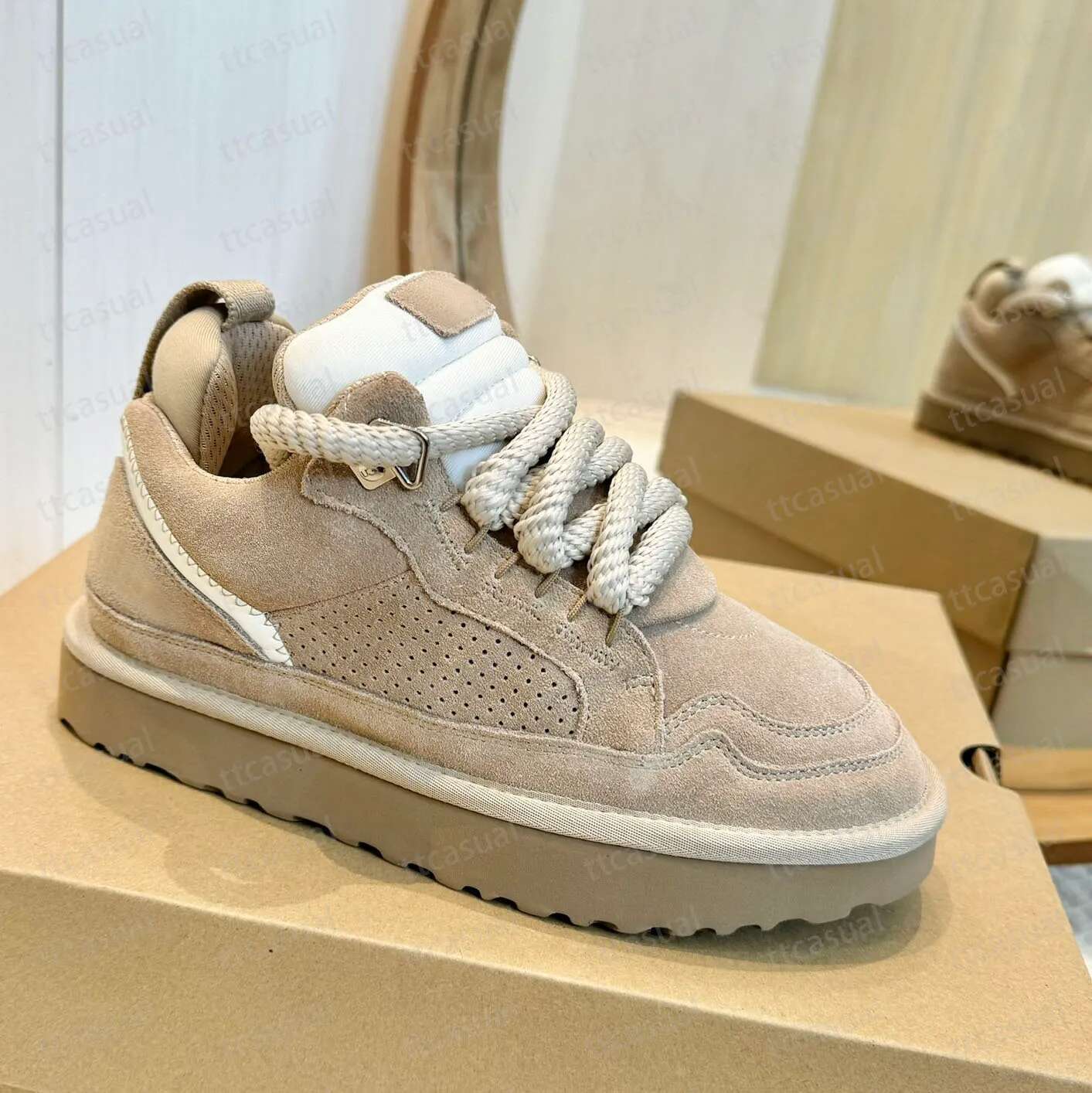 Lowmel Trainers Casual Shoes Sneakers Classic Womens Baskets Sand Wool Sheepskin Canvas Cold Designer Genuine Leather