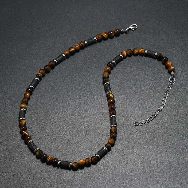 New Bohemian Mens Beaded Necklace Tiger Stone Natural Stone Fashion Trend Design Minimalist Necklace Commemorative GiftXJ250219