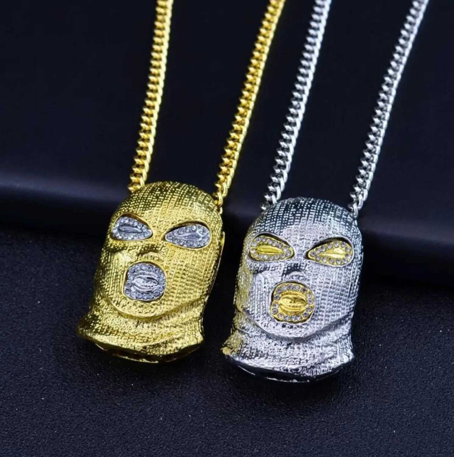 Hot Design Shiny Rhinestone Mask Pendant Necklace Hip Hop Anti-terrt Hood Necklace for Men Women Trend JewelryXJ250219