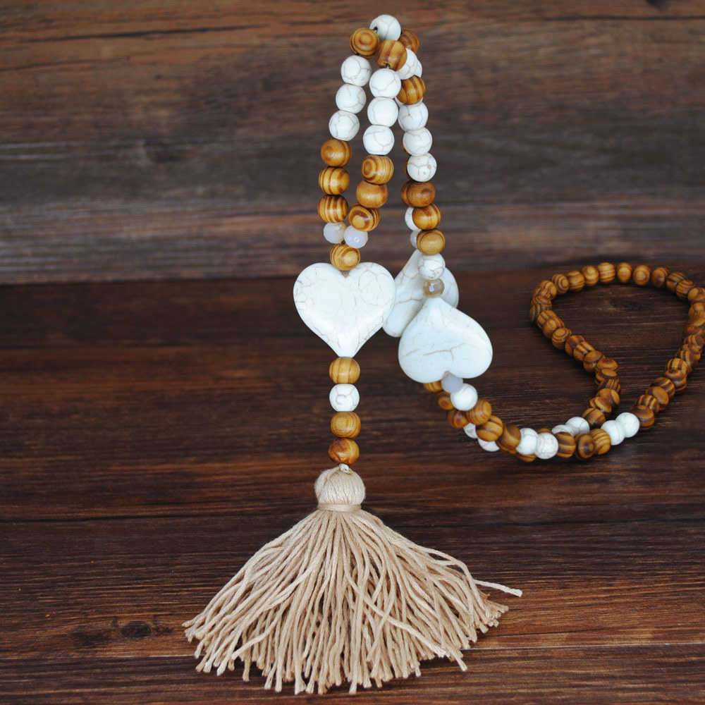 Pendant Necklaces Bohemian style jewelry Shein accessories tassel sweater chain necklace womens string wooden bead long necklace H25219