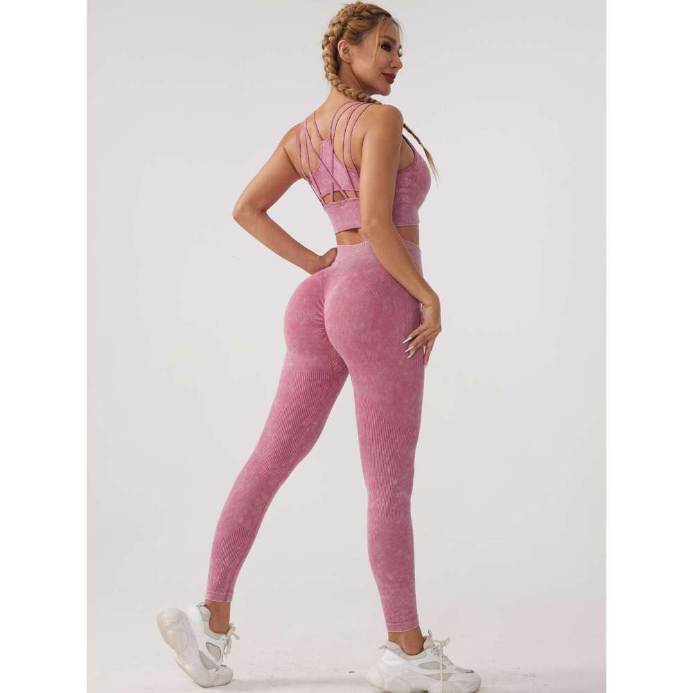 INS sand washed seamless yoga women's sports bra fiess clothes high waist lifting pants 2025 new casual versatile fashion clothing