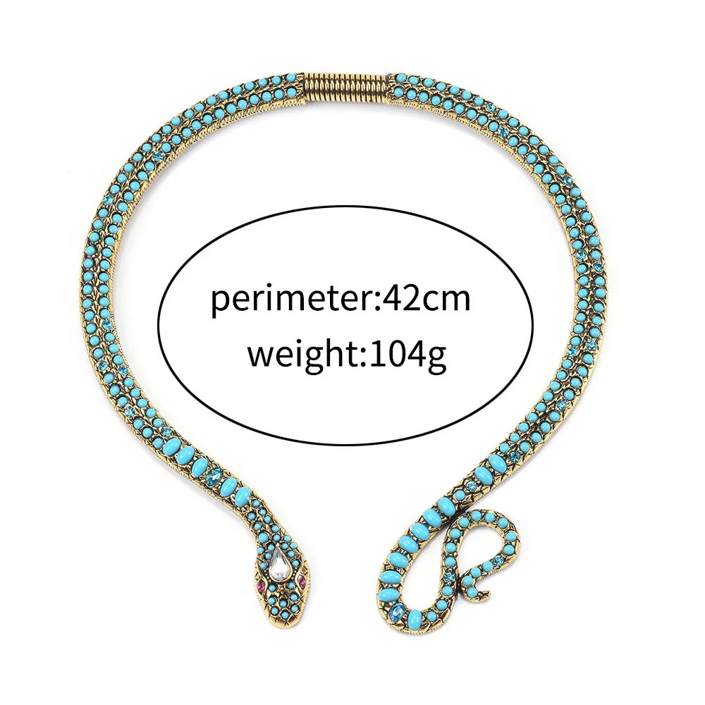 Horde Jewelry Retro Egyptian Gorgeous Sexy Necklace Wild Snake Water Diamond Blue Turquoise Snake Necklace Womens Necklace 250220