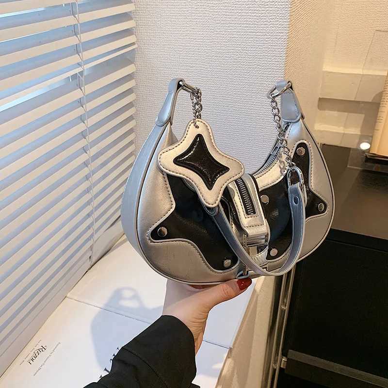MBTI Y2k Silver Womens Shoulder Bag Premium Pu Leather Mixed Color Fashion Handbag Retro Designer Stray Womens Wallet Y250218