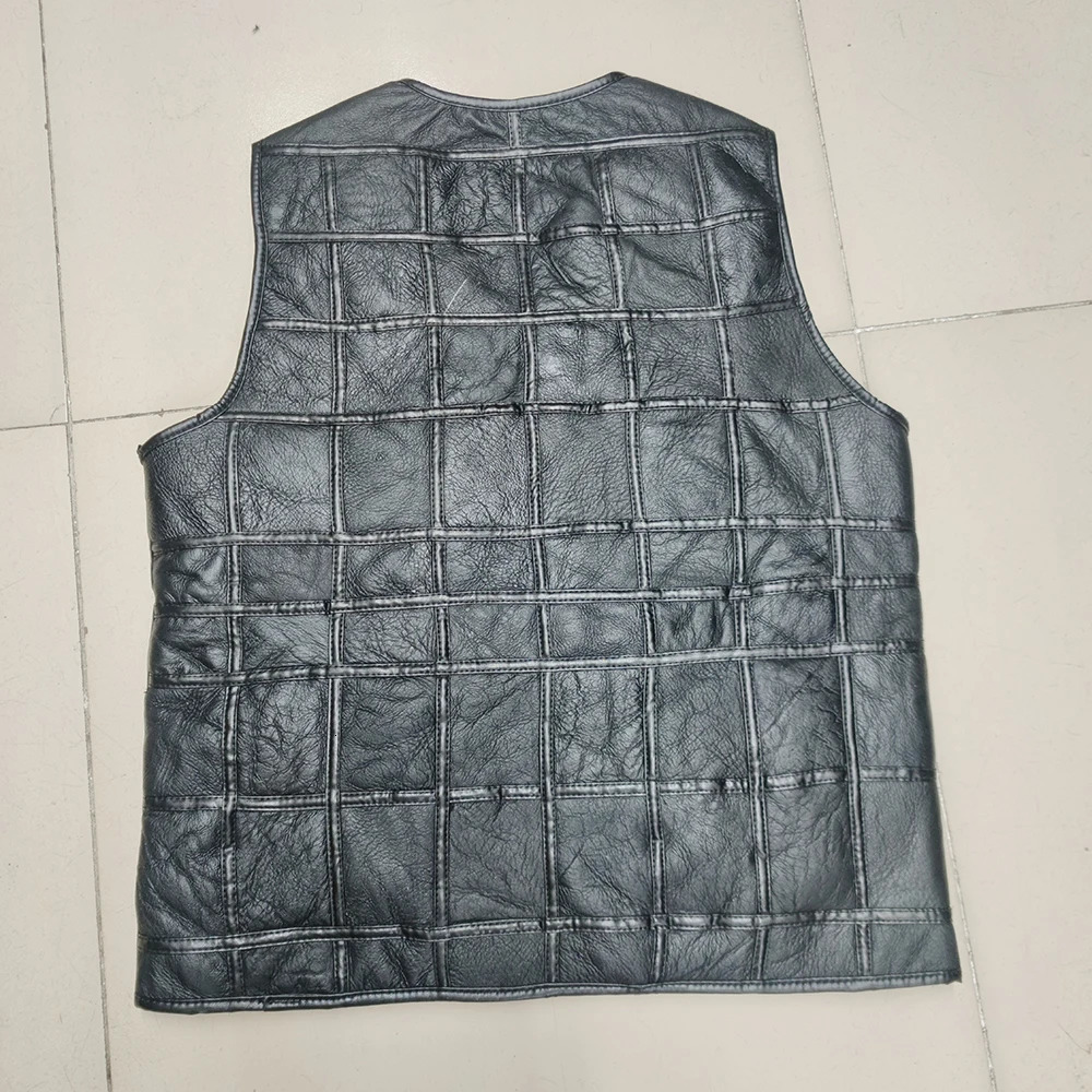 Real Sheepskin Genuine Leather Vest Men Black Waistcoat Male Sleeveless Jacket Thick Motorcycle Multi Pocket Zipper 250214