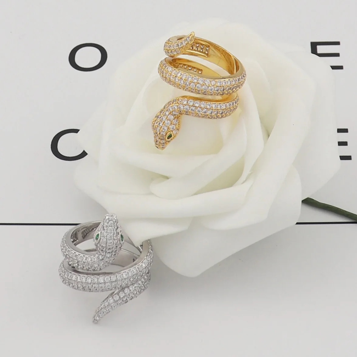 Classic Animal snake two circles full of zircon single ring Dubai European Party womens Ring 250220