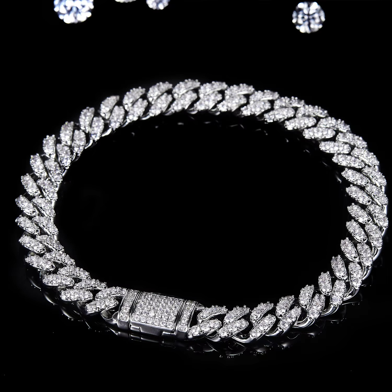 Boutique Electroplating Cuban S Pure Sier Jewelry Silica Hiphop Chain Necklace 14k Gold 12mm White