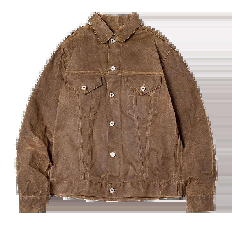 Maden Retro Heavyweight Canvas Oil Waxed Jacket Cotton Waterproof Hunting Coat Male Autumn Khaki Casual Work Safari Style 250218