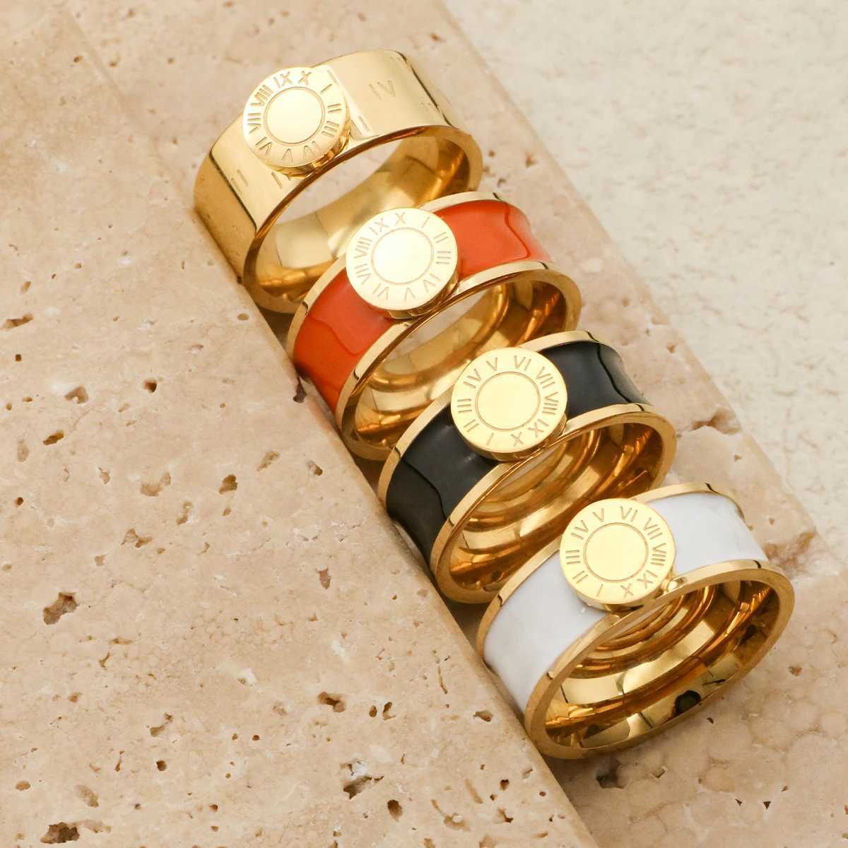Band Rings 1 Piece Top Quality Multicolor Roman Numeral Stainless Steel Enamel Rings Men Women acero inoxidables joyeria premium J250217 3B2RE