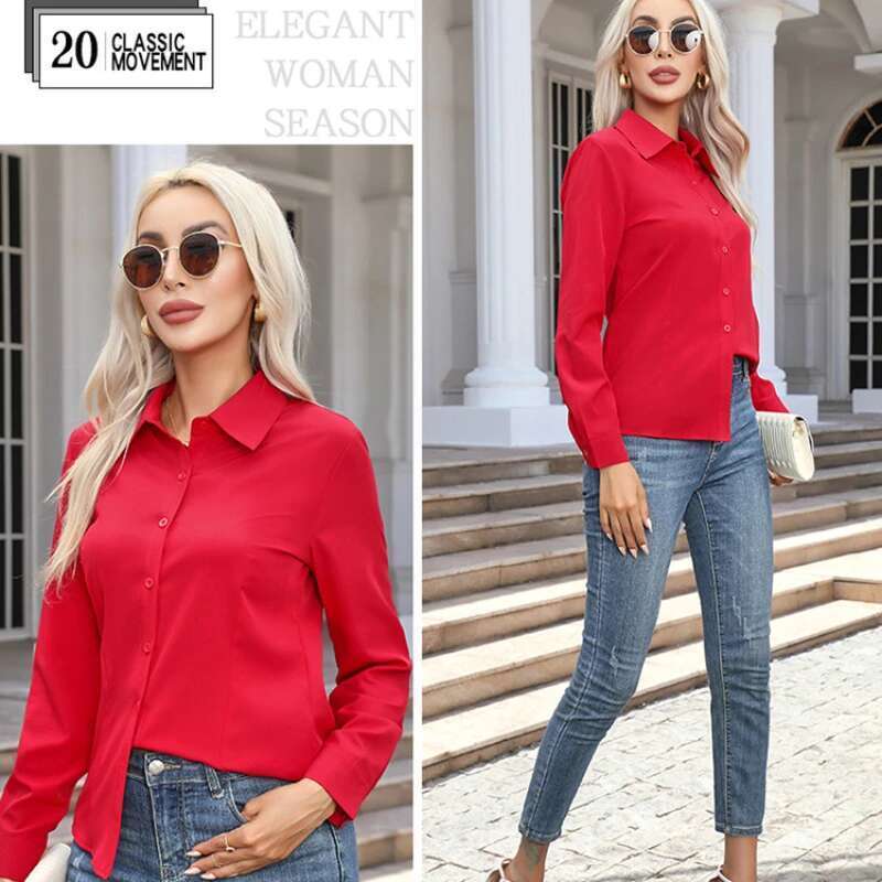 White Fashion Business Shirts Office Lady Long Sleeve Blouse Slim Women Clothing Button Up Shirt Basic Ladies Tops