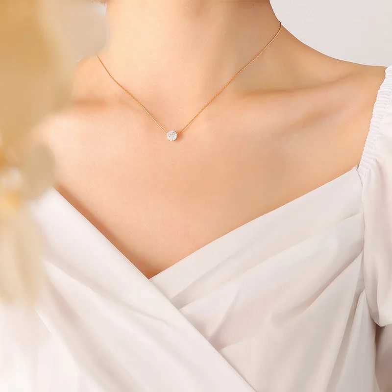 Simple Personalized Collaone Chain Jewelry Inset Single Zircon Stainl Steel Necklace Couples Niche Design Girls GiftXJ250219