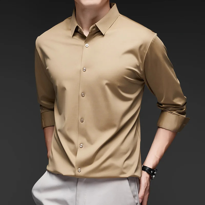 S6XL mens shirt long sleeve dress silky business casual high quality free wear breathable fashion large size slim style 250220