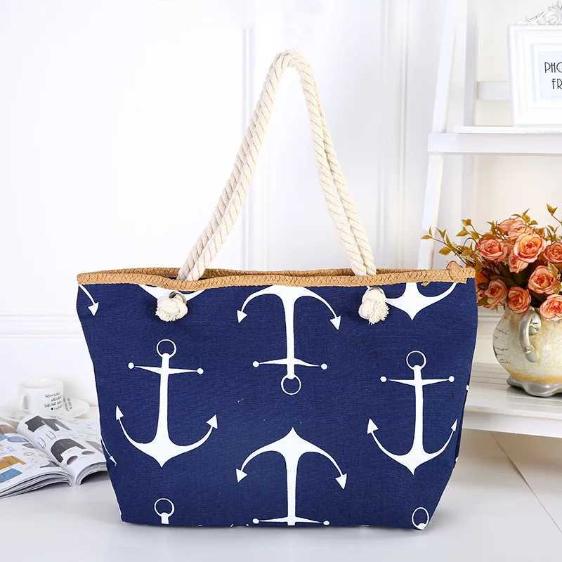 Womens Canvas Handbag Large Capacity Travel Shopping Anchor Print Casual Female Shoulder Beach Tote Bag Portable ECO 2021 New Z250219