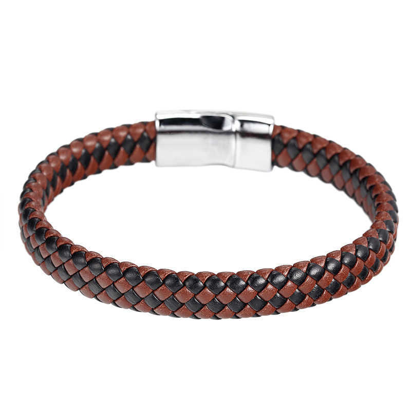 Charm Bracelets Hot selling mens stainless steel leather woven bracelet simple wristband trendy accessory H25220
