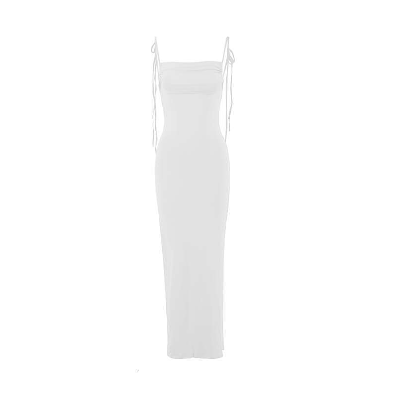 European and American ins pleated sexy backless suspender bag buttocks long solid color dress wholesale 2025 new casual fashion trend clothing