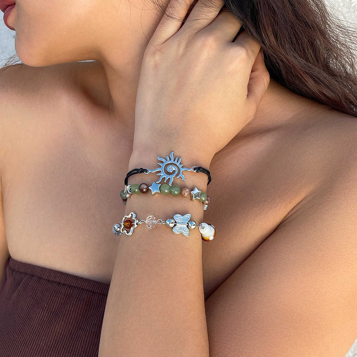 Charm Bracelets Ethnic Style Dragonfly Star Pendant Stone Bracelet Womens Multi Layer Chain Set Brelet H25220 4 EXU8