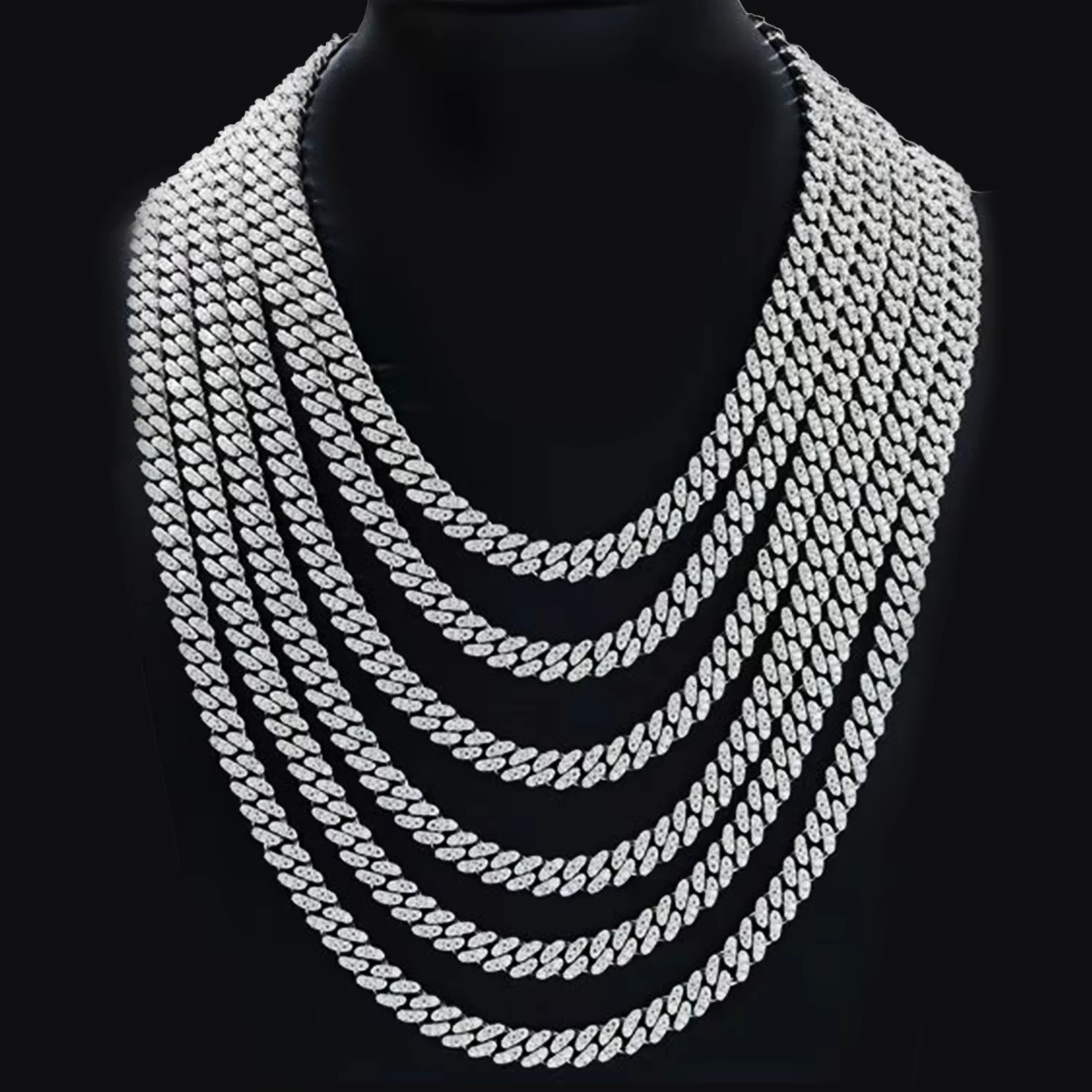 Boutique Electroplating Cuban S Pure Sier Jewelry Silica Hiphop Chain Necklace 14k Gold 12mm White