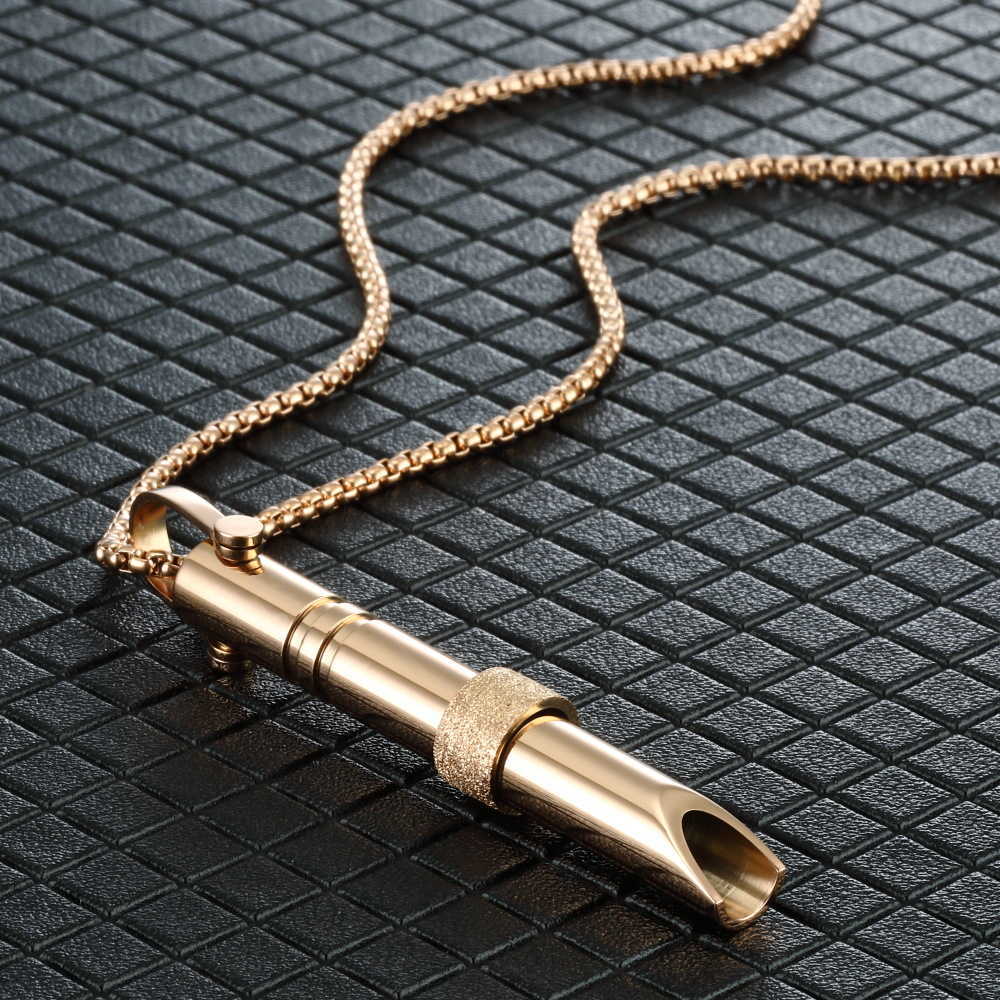 Pendant Necklaces Hot selling stainless steel meditation whistle necklace hip-hop street style decompression whistle pendant H25219
