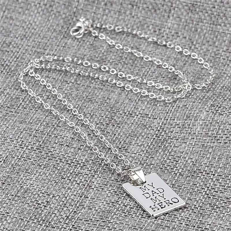 Fashion Jewelry MY DAD MY HERO Necklaces Pendant Square Tag Necklace for Men Women Fathers Day Gift ChokerXJ250219