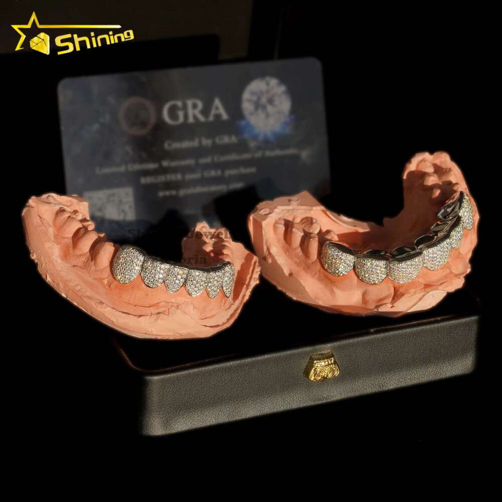Custom Fashion Hip Hop Jewelry Sterg Sier Iced Out VVS Dia Round Cut Moissanite Teeth Grillz for Mens